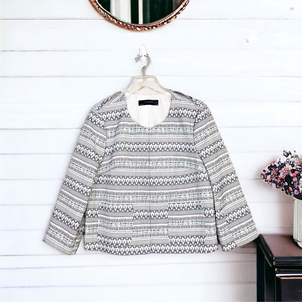 The Limited women’s Tweed Blazer Blue & White Size Large petite spring Office